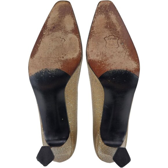 Stuart Weitzman Gold Silver Sparkly Fabric Pumps Women 8.5AAAA Dress Shoes Heels - Picture 4 of 16